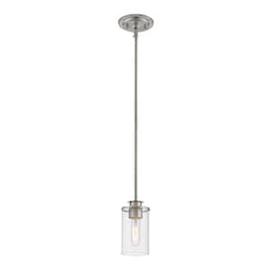 1-Light Brushed Nickel Shaded Mini-Pendant with Clear Glass Shade