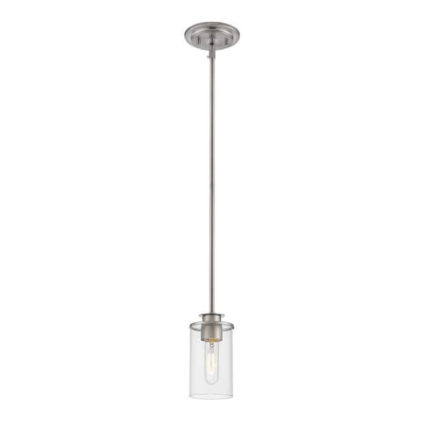 Unbranded 1-Light Brushed Nickel Shaded Mini-Pendant with Clear Glass Shade