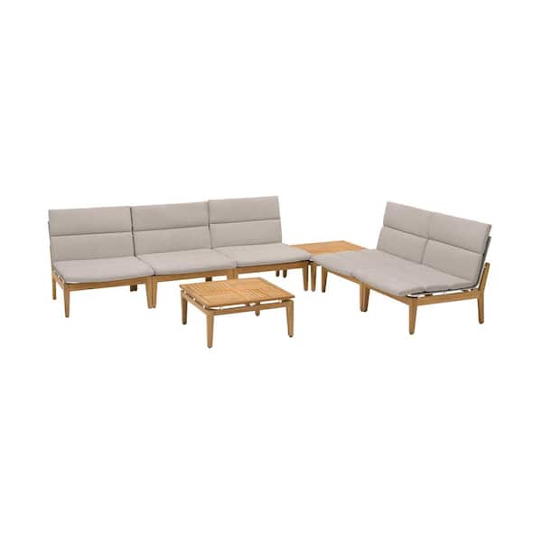 Armen Living Arno Outdoor 7 Piece Teak Wood Seating Set in Beige Olefin