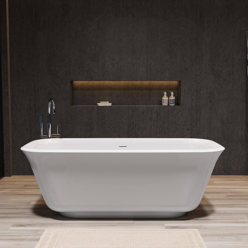 67" Glossy White Acrylic Freestanding Double Slipper Bathtub