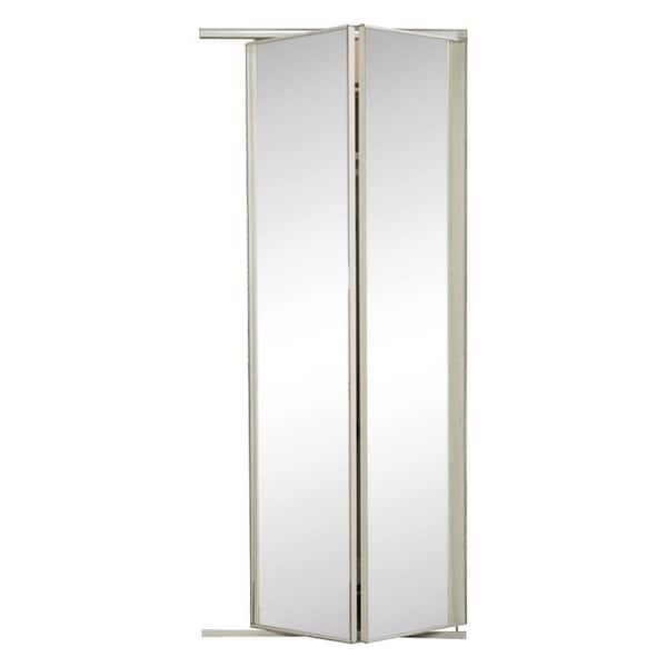 Contractors Wardrobe 24 in. x 80 3/4 in. Brittany White Steel Frame Mirror Interior Bi-Fold Closet Door