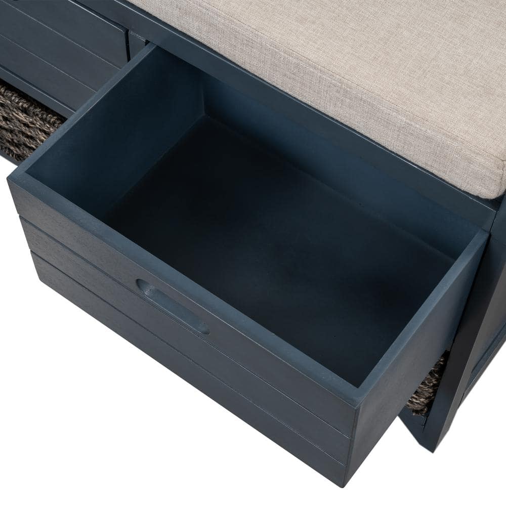 Beige Linen Backless Storage Bench with Drawers