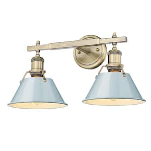 Orwell 18.25 in. 2-Light Aged Brass Vanity Light with Seafoam Shades