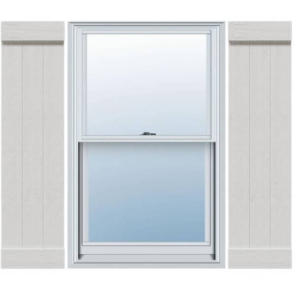 Ekena Millwork 16-1/8 in. x 39 in. Urethane Rustic 3-Board Joined Board and Batten Shutters Faux Wood with End Batten Pair in Primed