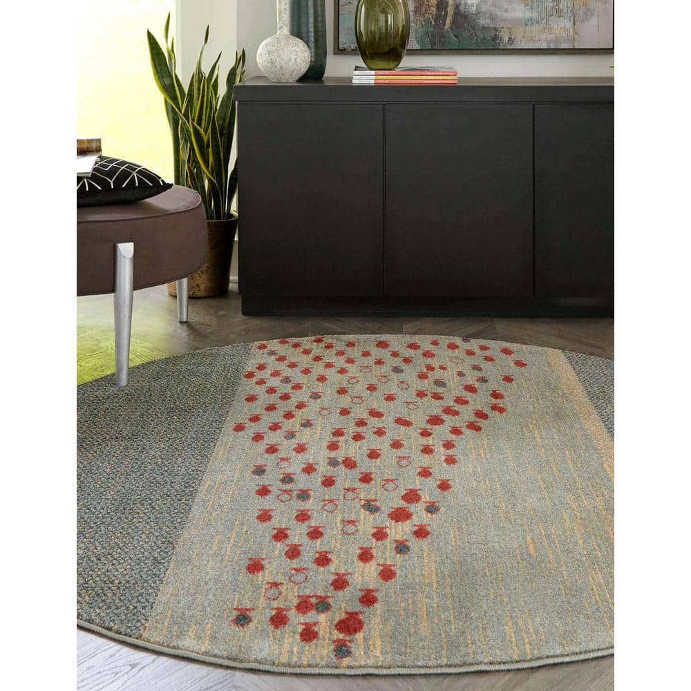 Blue and Light Blue Round Synthetic Easy Care Rug