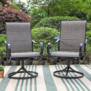 Black Swivel Padded Textilene Metal Outdoor Dining Chair with Curve Arms (2-Pack)