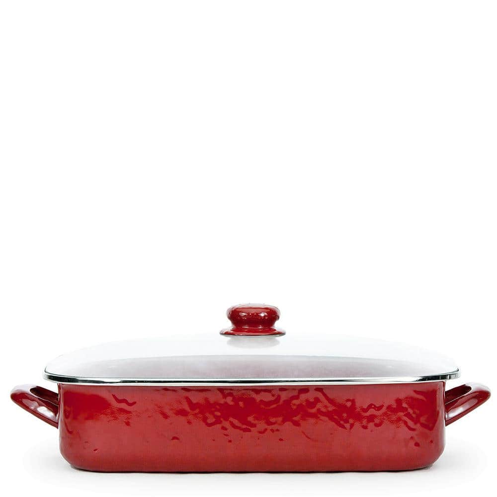 Golden Rabbit Solid Red Enamelware 4 qt. Round Porcelain-Coated Steel Dutch  Oven with Lid RR31 - The Home Depot