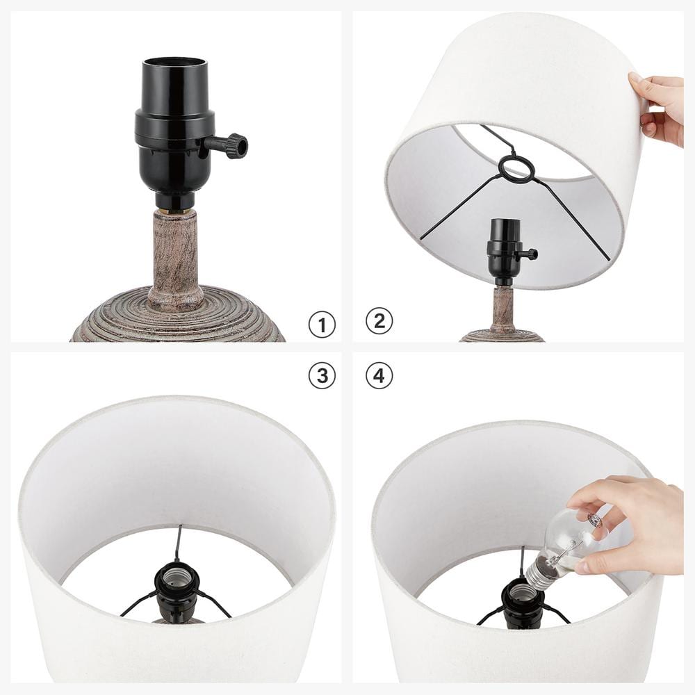 18.5" Light Brown Resin Table Lamp Set with Linen Shades