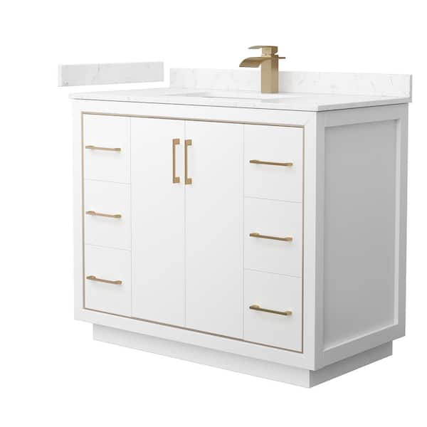 Wyndham Collection Icon 42 in. W x 22 in. D x 35 in. H Single Bath Vanity in White with Carrara Cultured Marble Top