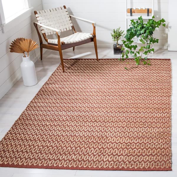 Natural Fiber Beige/Rust 6 ft. x 9 ft. Striped Woven Area Rug