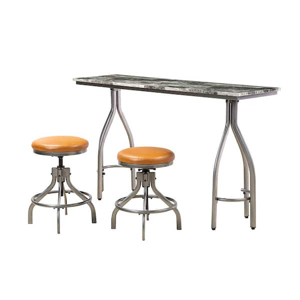 JAYDEN CREATION Rita Camel Small Dining Table Dinette Set for 2 with Urban Chic Finishes and Adjustable Height and Counter Stools