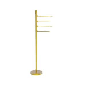 9 in. Towel Bar Stand with 4-Pivoting Swing Arm Towel Holder in Polished Brass