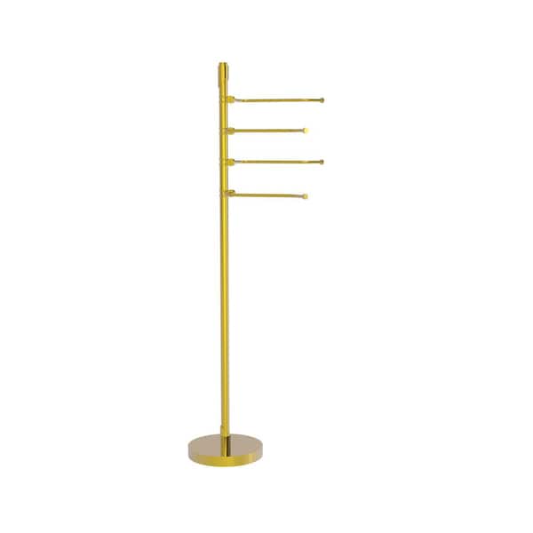 Allied Brass 9 in. Towel Bar Stand with 4-Pivoting Swing Arm Towel Holder in Polished Brass