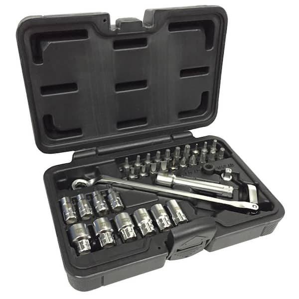 Omega Go-Through Socket Set and Wrench 1/2 in. Drive Flexible Ratchet in Molded Case (34-Piece)