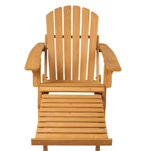 Light Brown Folding Wood Adirondack Chair with Retractable Ottoman​