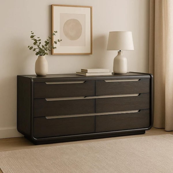 Osko Black and Nickel 6 Drawer 66 in. Dresser without Mirror