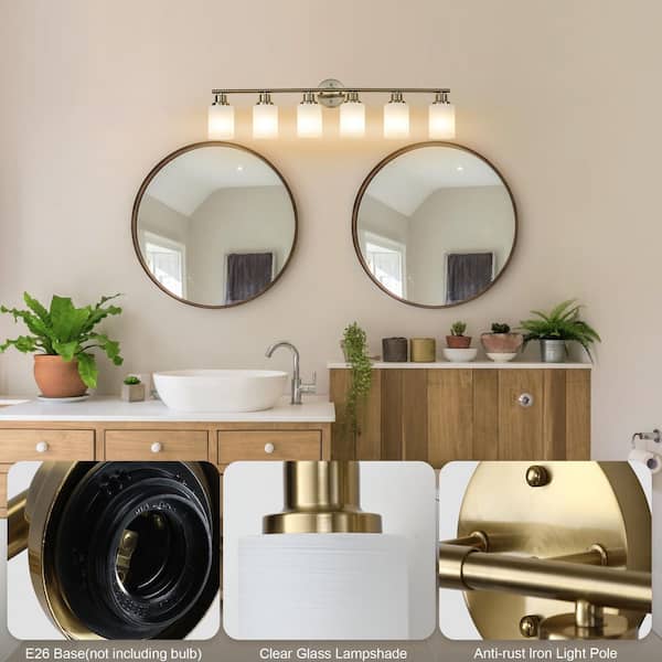 39 in. 6 Light Gold Bathroom Vanity with Frosted White Glass, Modern Wall Sconce for Dressing Room, Bulbs NOT Included