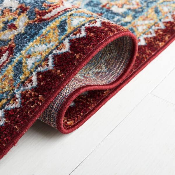 SAFAVIEH Bayside Blue/Red 7 ft. x 7 ft. Machine Washable Medallion