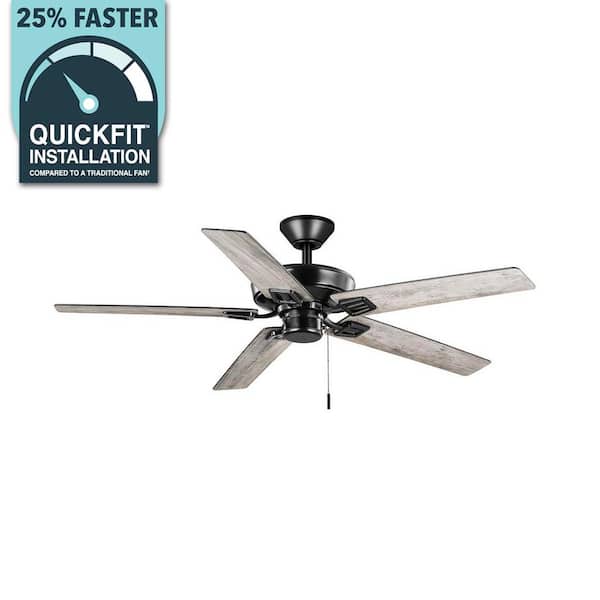 Bayfield 52 in. Indoor Matte Black Dry Rated Downrod Ceiling Fan with 5 Reversible Blades