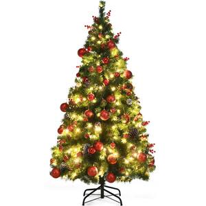 5 ft. Pre-Lit LED Classical Artificial Christmas Tree with 150 LED Light and Red Berries and Ornaments