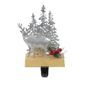 8.5 in. Galvanized Metal Deer and Trees Christmas Stocking Holder