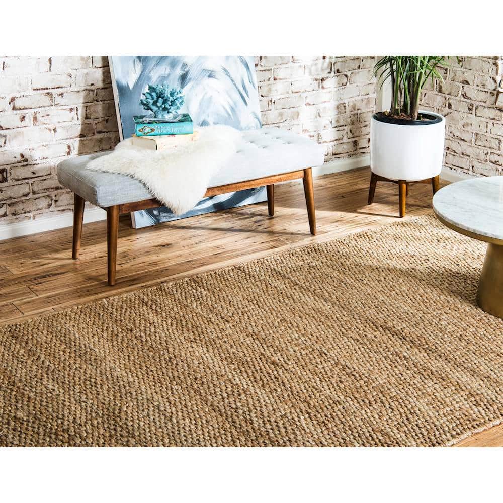 Handwoven Eco-Friendly Tan Jute 5' x 8' Rectangular Area Rug