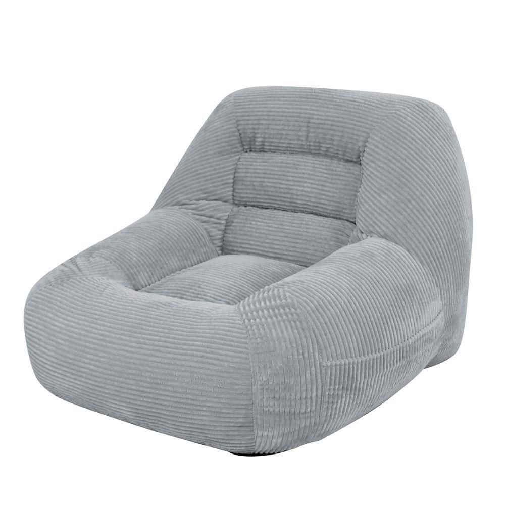 Gray Corduroy Fabric Bean Bag Chair, No Assembly Foam Filled Lounger Sofa
