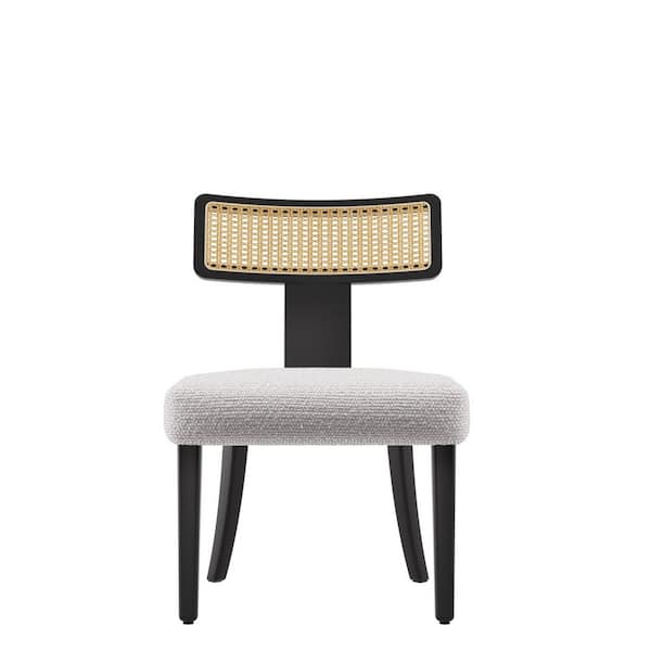 Mid Century Modern Beige Fabric Upholstered Open Back Dining Room Chair Kitchen Chairs with Woven Backrest Set of 2