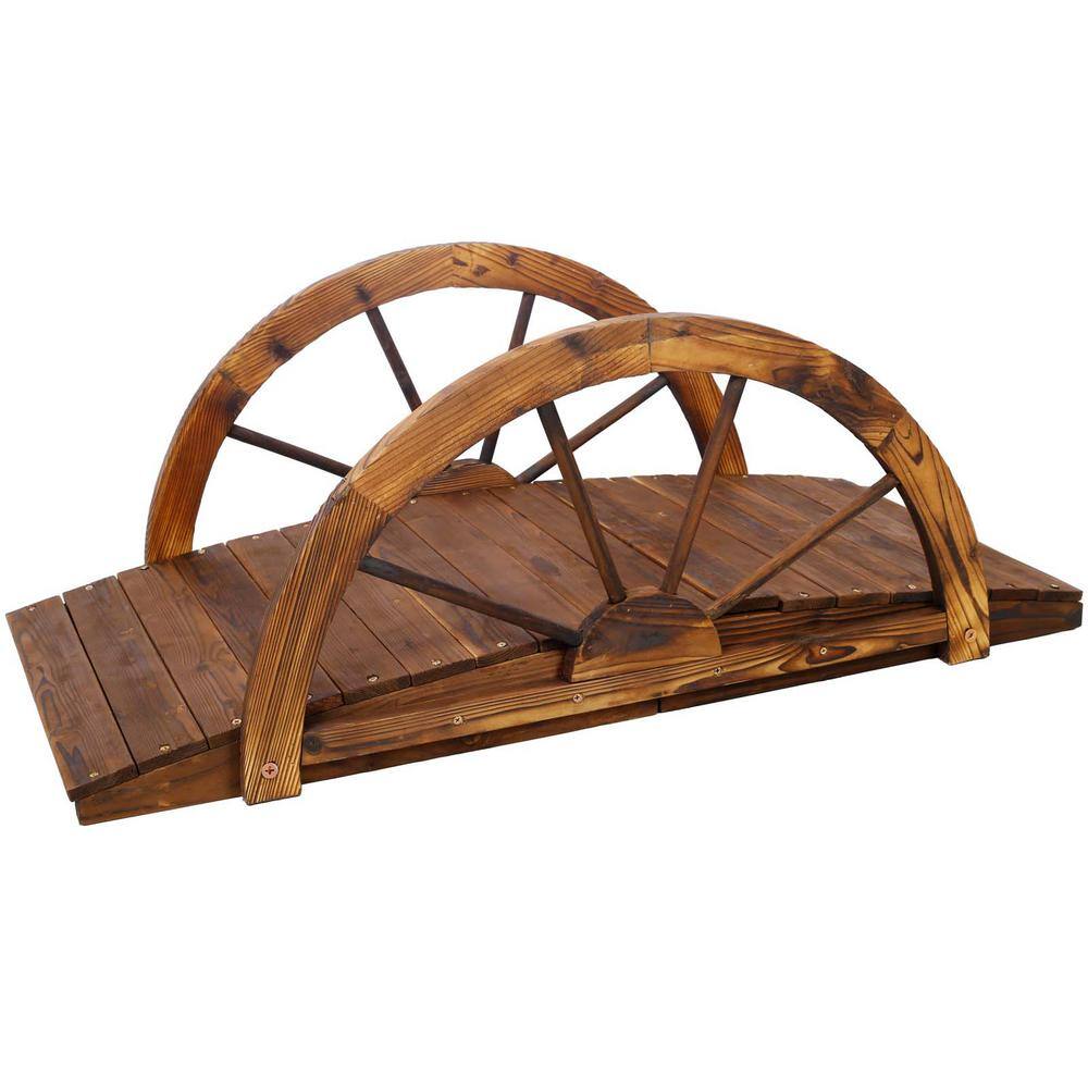 3.3ft Brown Fir Wood Garden Bridge with Arched Design