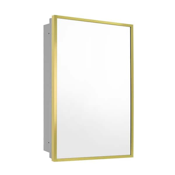 Unbranded 16 in. W. x 28 in. H Rectangular Gold Metal Medicine Cabinet with Mirror