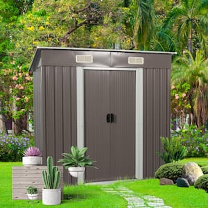 6 ft. x 4 ft. Outdoor Garden Metal Steel Waterproof Tool Shed Covers 24 sq. ft. with 2 Lockable Doors, Gray
