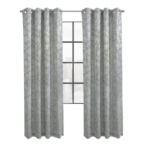 Valencia Grey Polyester Textured Jacquard 52 in. W x 84 in. L Grommet Indoor Light Filtering Curtain (Single Panel)