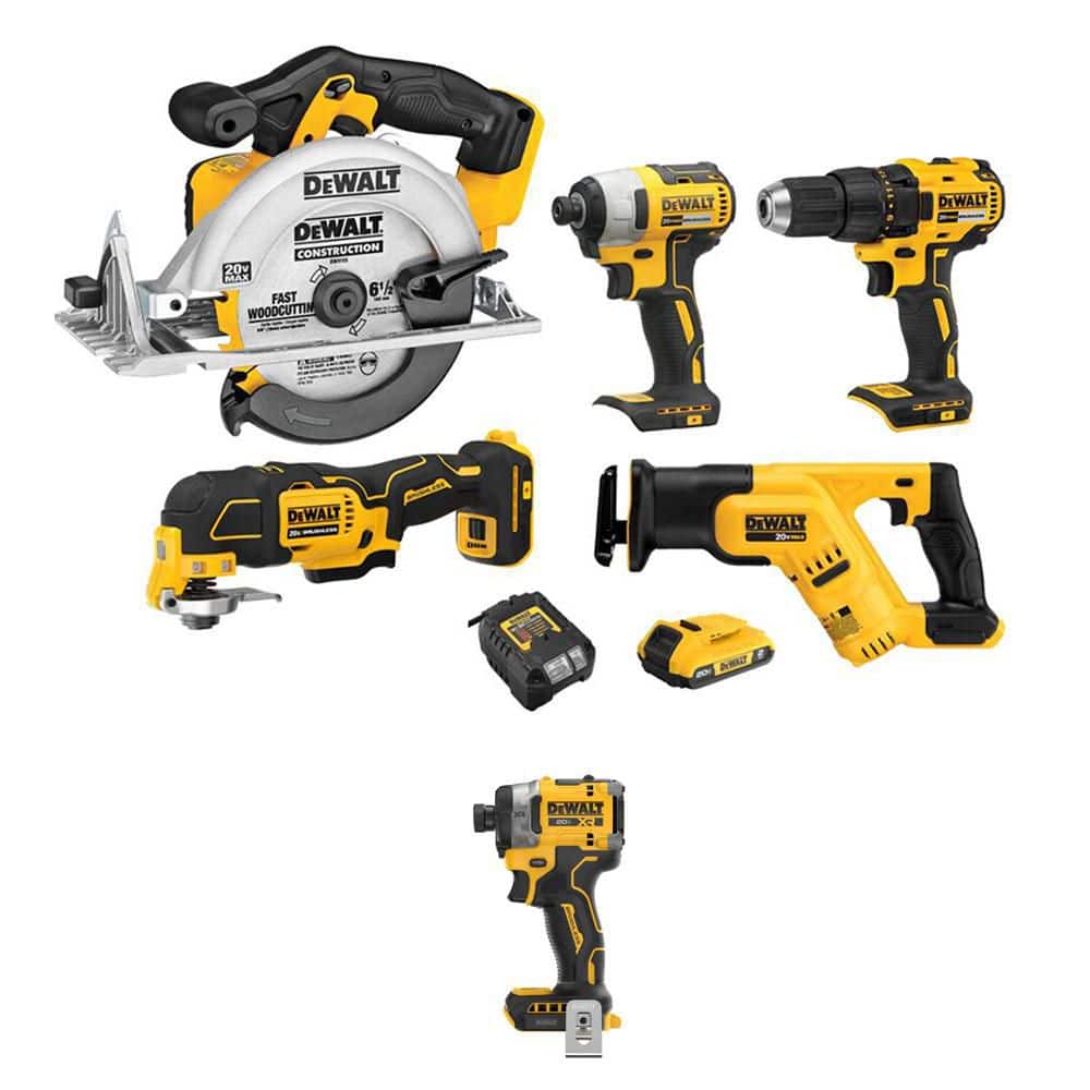 DEWALT 20V MAX Lithium-Ion Cordless Combo Kit (5-Tool) and 20V MAX XR Cordless Impact Driver with 2.0 Ah Battery and Charger (DCK540D1WCF860B)