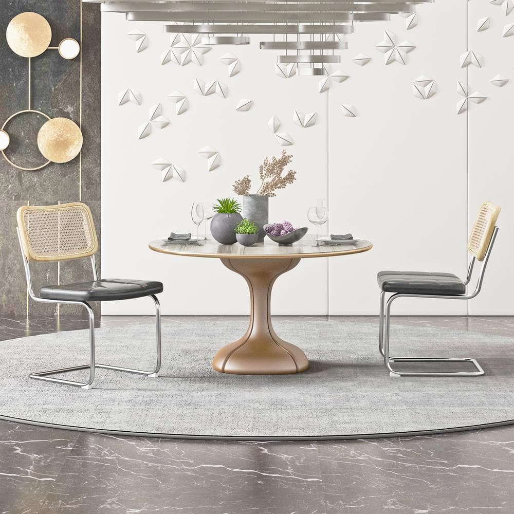 Gray Faux Leather and Rattan Low Side Chair Set