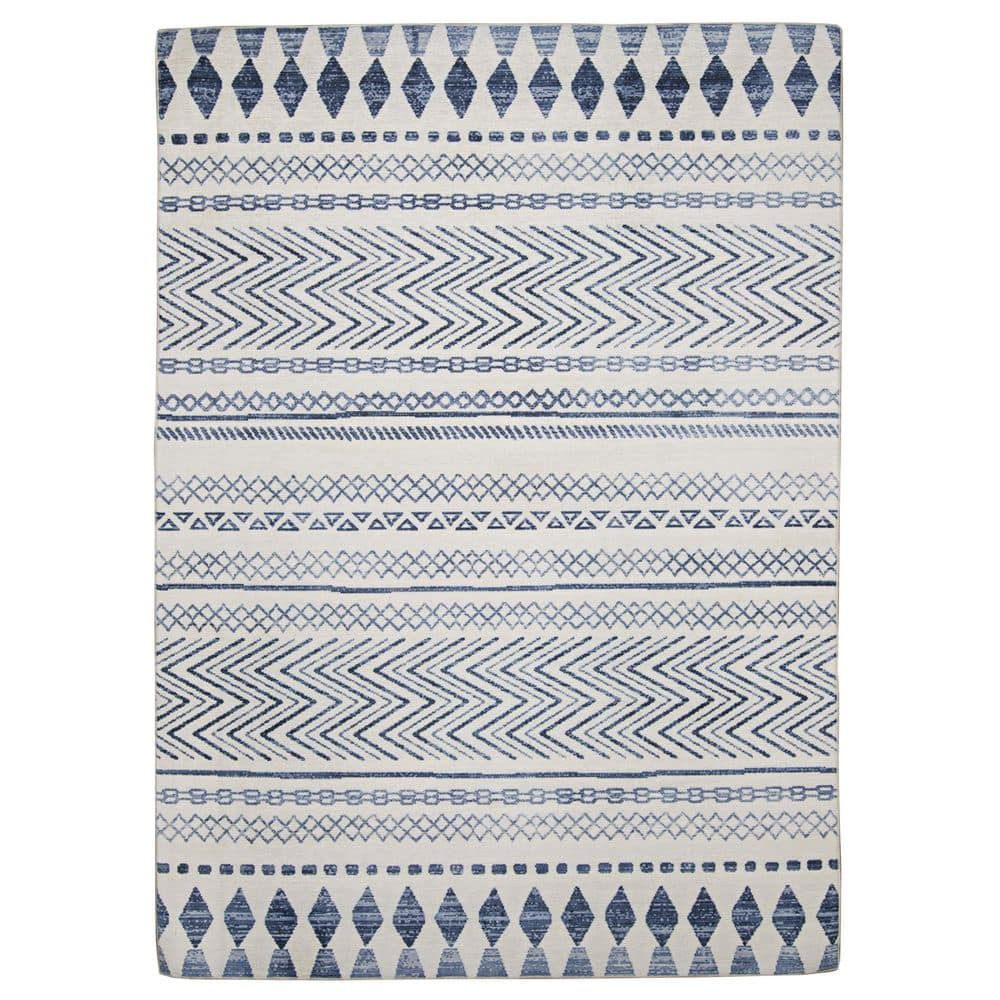 Marcy Ivory and Blue 5 ft. W x 7 ft. L Washable Polyester Indoor/Outdoor Area Rug price history on PriceWatchPro