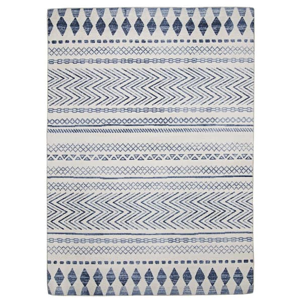 Linon Home Decor Marcy Ivory and Blue 5 ft. W x 7 ft. L Washable Polyester  Indoor/Outdoor Area Rug THDR04041 - The Home Depot