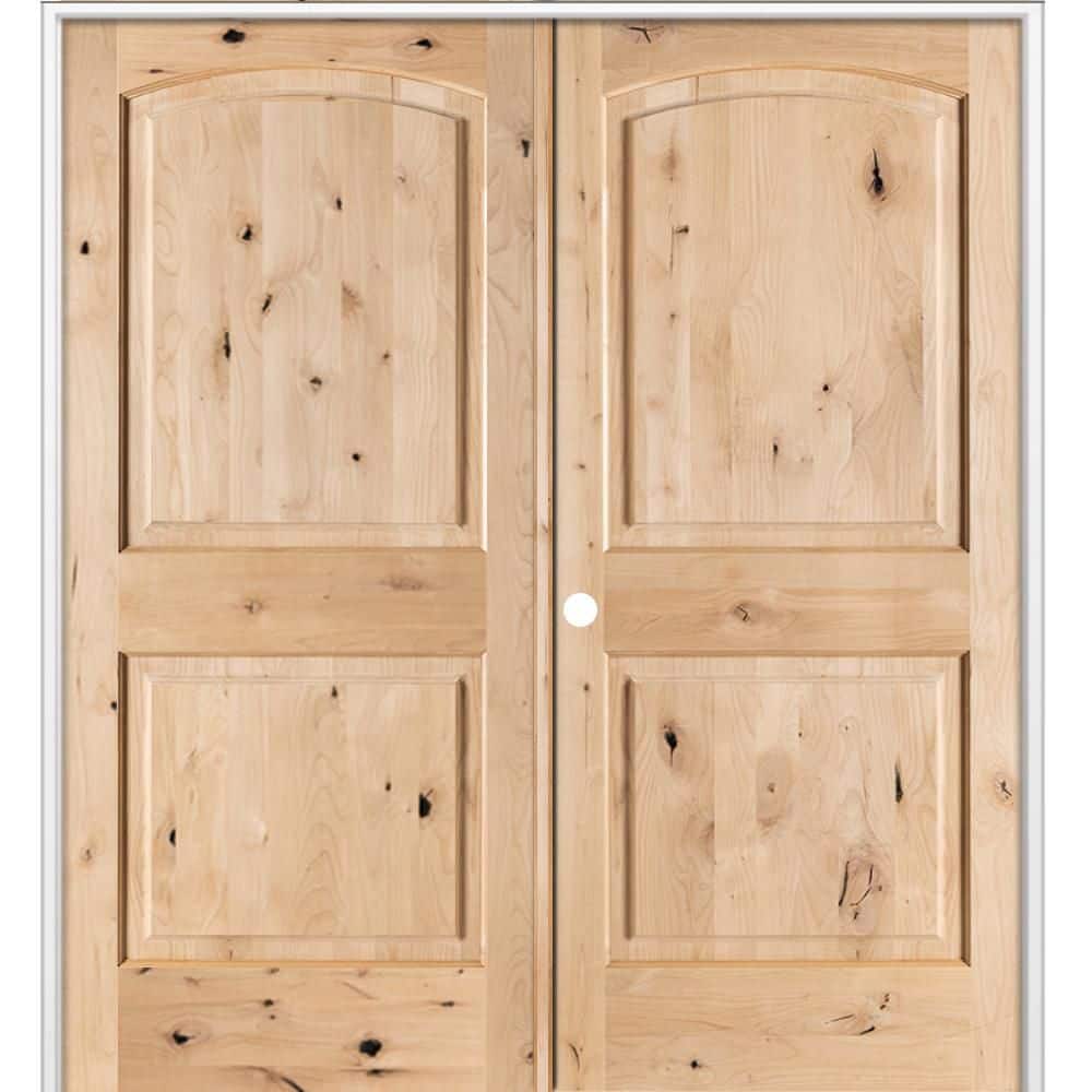 64 in. x 80 in. Rustic 2-Panel Arch Top Right Active Unfinished Knotty Alder Wood Double Prehung Interior Door price history on PriceWatchPro