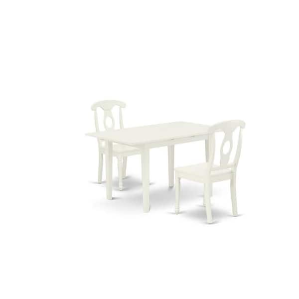 East West Furniture 3-Piece Linen White Finish Rectangular Solid Wood Top With Butterfly Leaf Dining Table Set