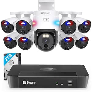 16-Channel 4K 2TB PoE NVR Security Camera System with 8 Wired Bullet Security Cameras and 1 Wired PT Camera