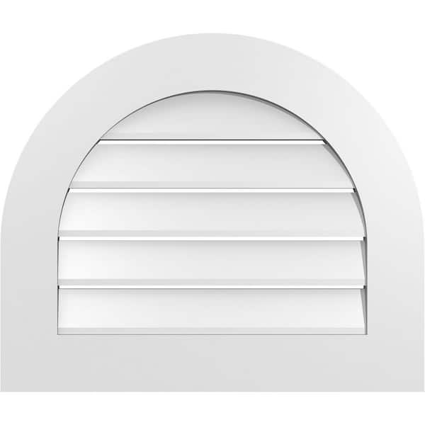 Ekena Millwork 26 in. x 22 in. Round Top White PVC Paintable Gable Louver Vent Functional