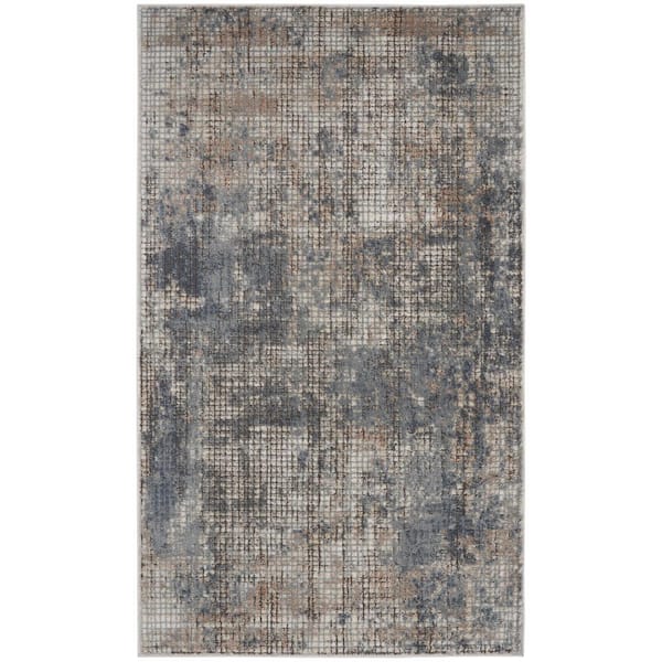 Concerto Blue Beige 3 ft. x 5 ft. Textured Contemporary Kitchen Area Rug