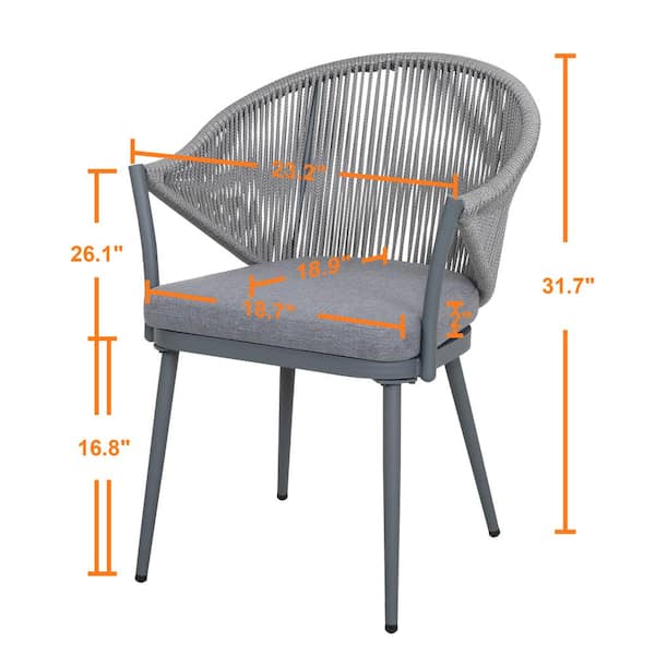 Nuu Garden Aluminum Patio Outdoor Dining Chair Woven Rope Armchair with Removable  Gray Cushion (2-Pack) DW201-GR - The Home Depot