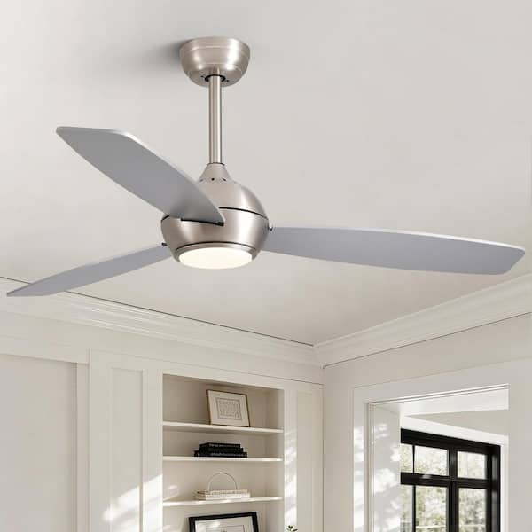 52 in. Smart Indoor Downrod Mount Integrated LED Nickel 3 Blades Ceiling Fans with Lights Kit and Remote Control