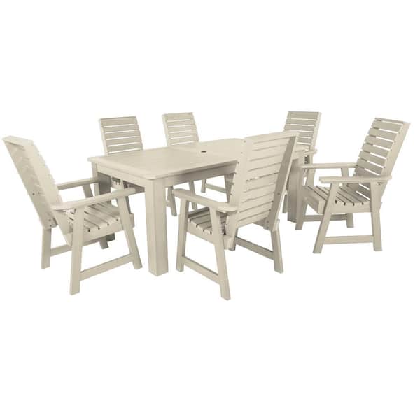 Highwood Weatherly Whitewash 7-Piece Recycled Plastic Rectangular Outdoor Dining Set