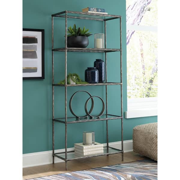 Ryandale 73 in. Tall Gray Metal 5-Shelf Etagere Bookcase with Open Storage