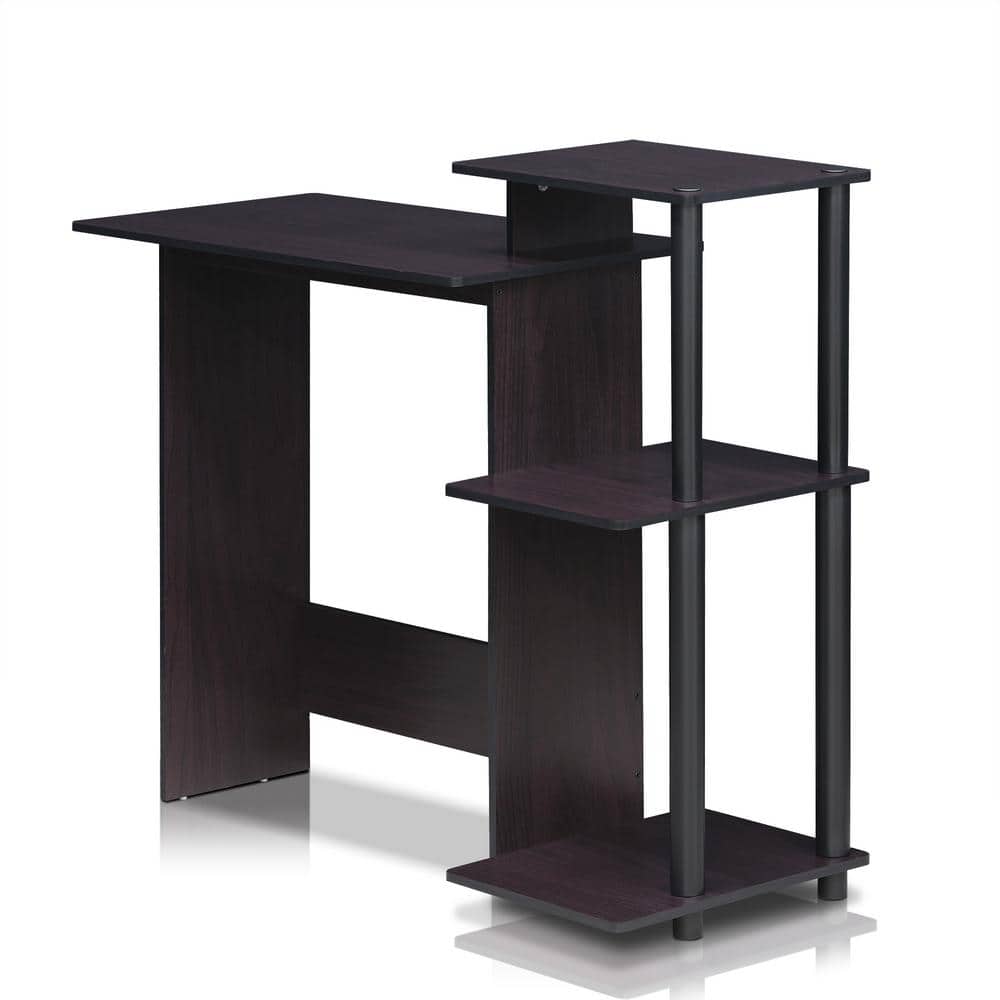 Dark Walnut Compact Wood Computer Desk with Shelves