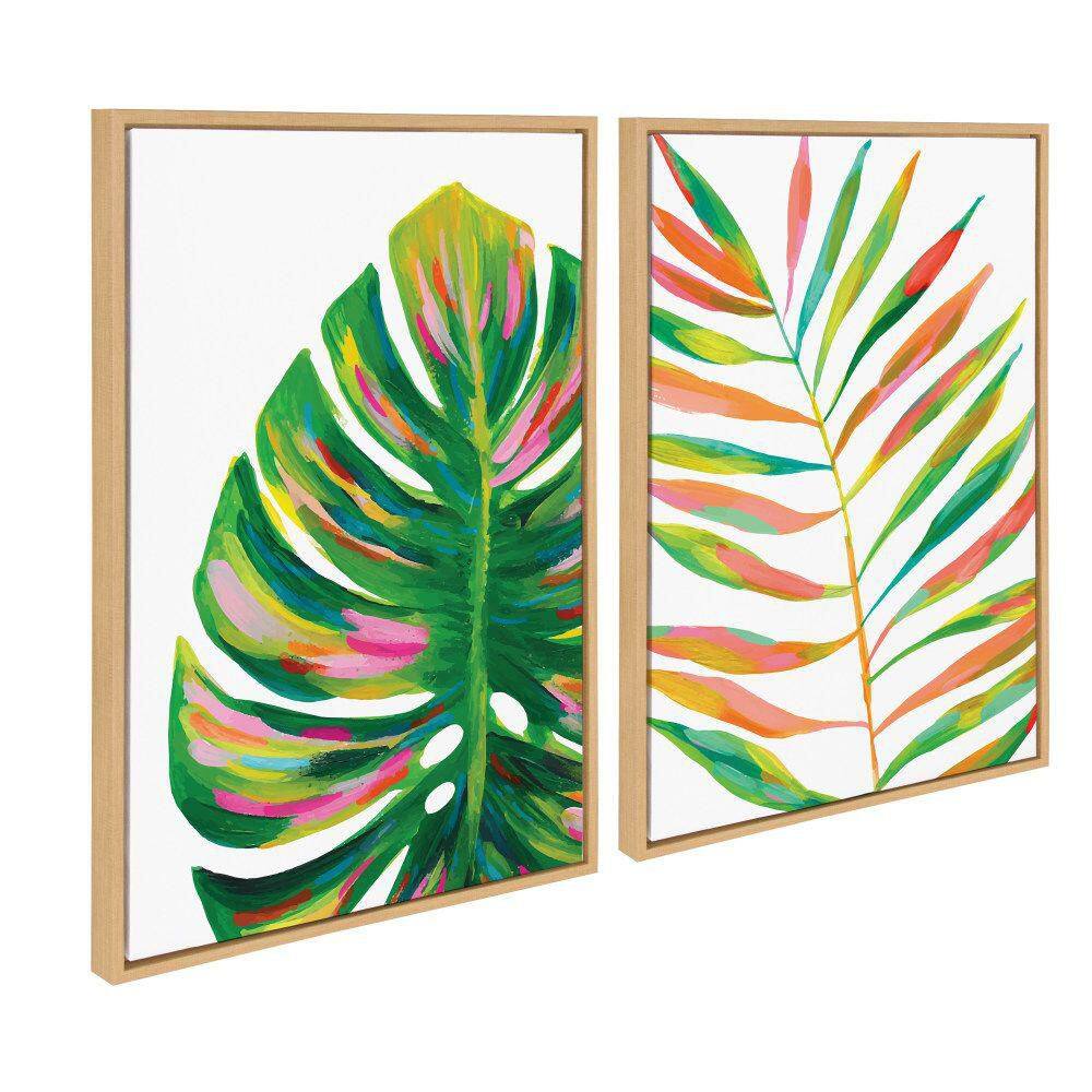 Colorful Green and Orange Plant Leaf Canvas Wall Art Set