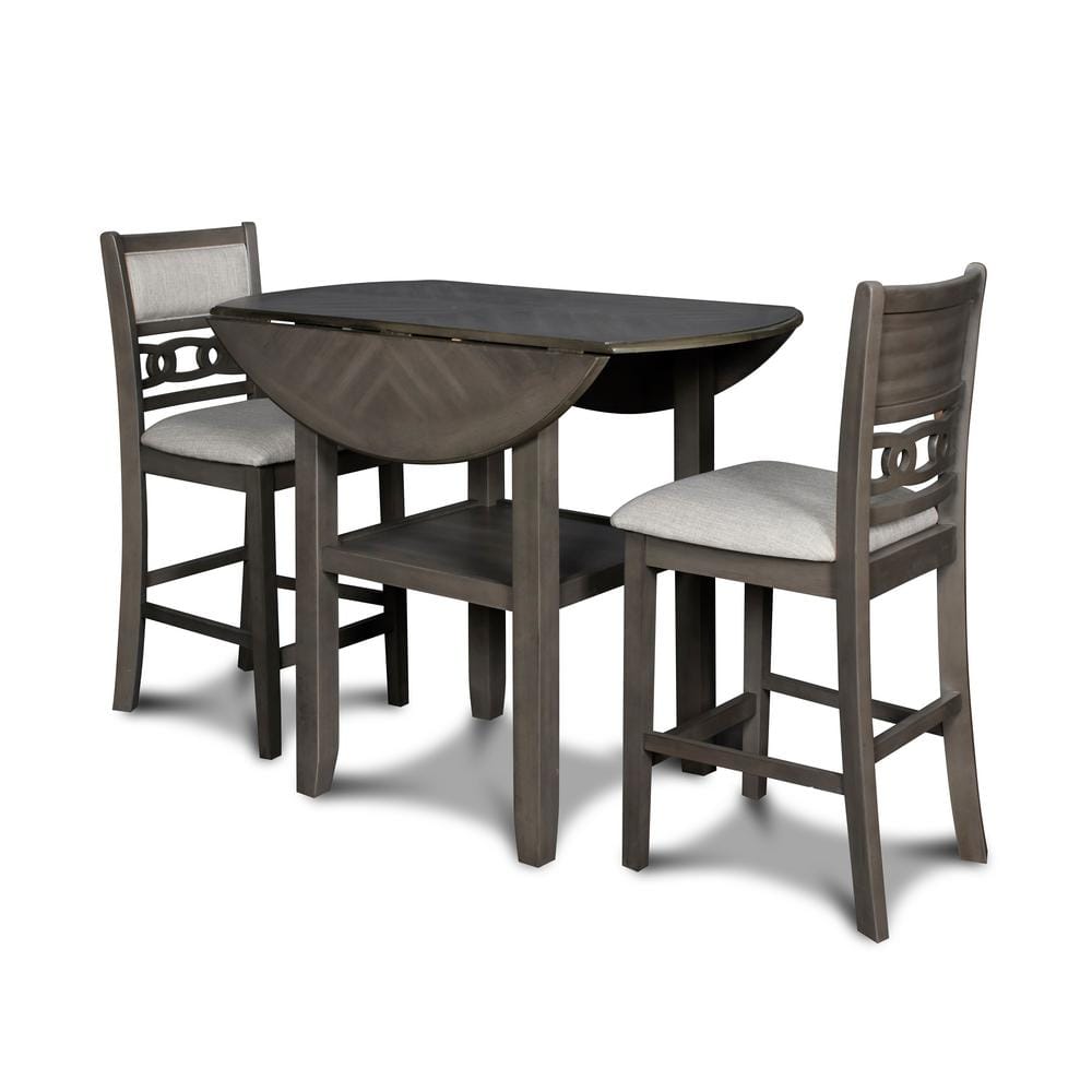 NEW CLASSIC HOME FURNISHINGS Gia 3-Piece Wood Counter Set with 42 in. Counter Drop Leaf Table and 2 Chairs, Gray