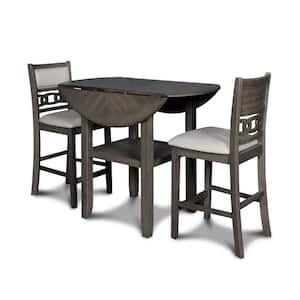 Gia 3-Piece Wood Counter Set with 42  in. Counter Drop Leaf Table and 2 Chairs, Gray
