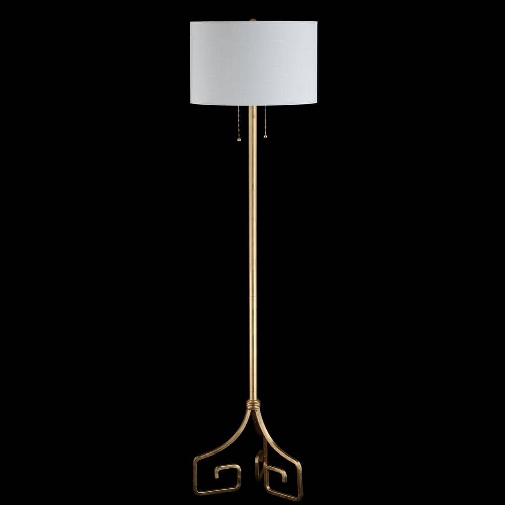 Newman Classic Gold Leaf 61.5" Metal LED Floor Lamp with Linen Drum Shade